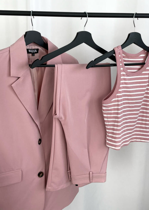 Pantalon tailleur rose (création)