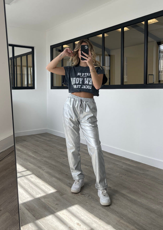 Jogging simili cuir silver