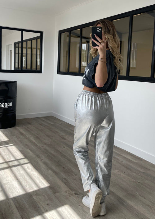 Jogging simili cuir silver