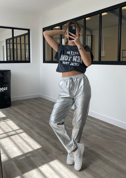 Jogging simili cuir silver
