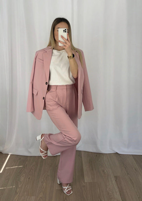 Pantalon tailleur rose (création)