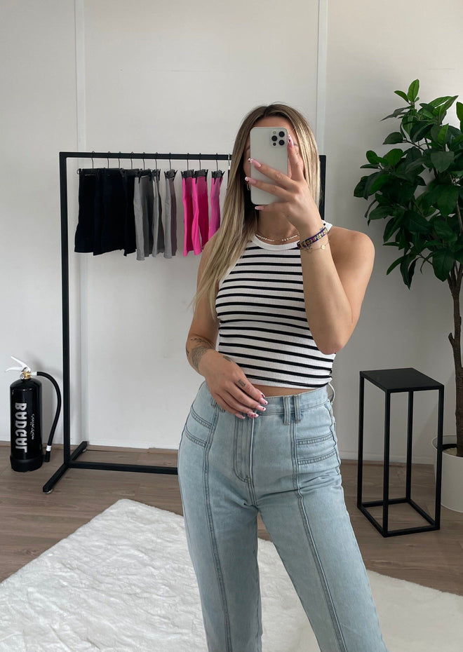 Crop top marin noir/blanc