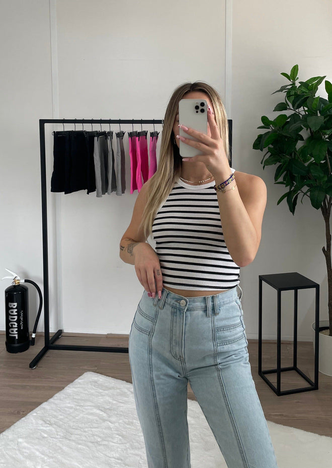 Crop top marin noir/blanc