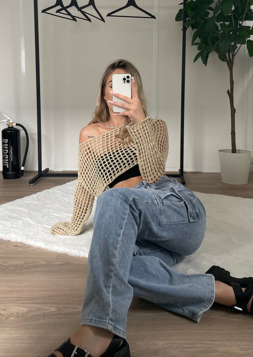 Crop top maille doré pailletté