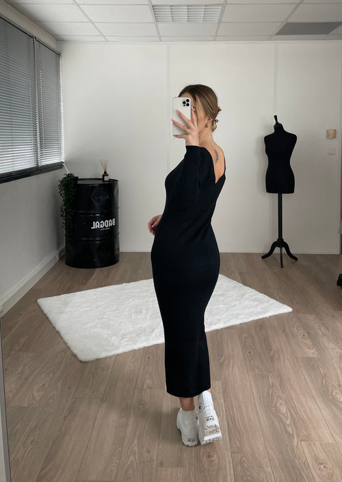 Robe pull col V noire