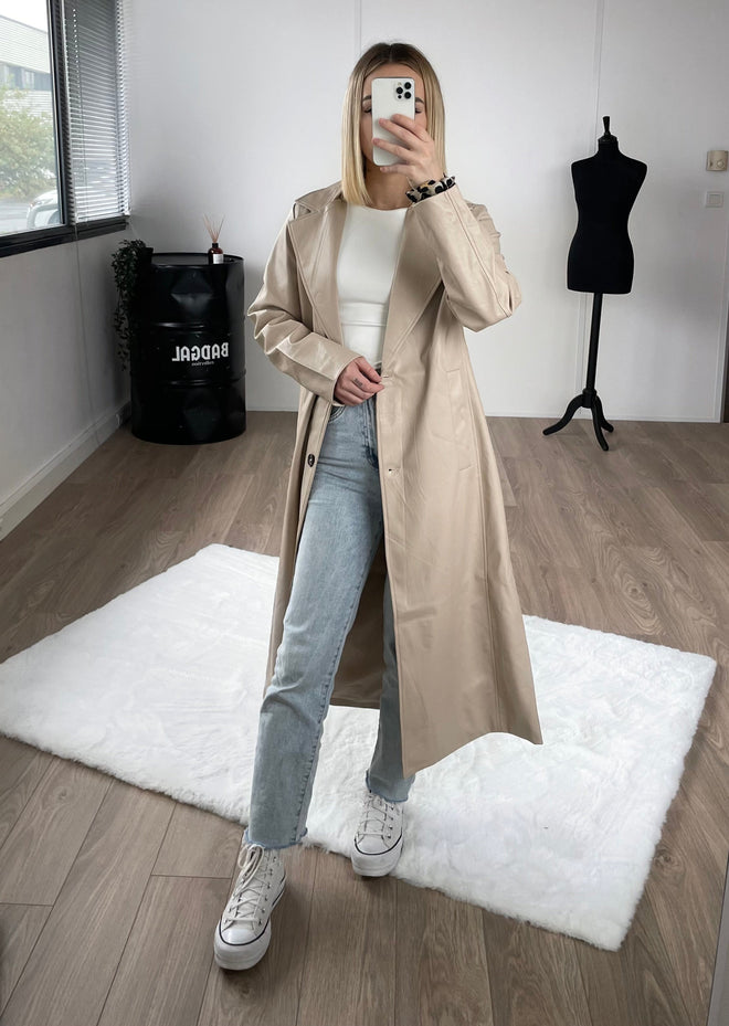 Manteau simili cuir beige
