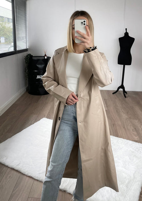 Manteau simili cuir beige