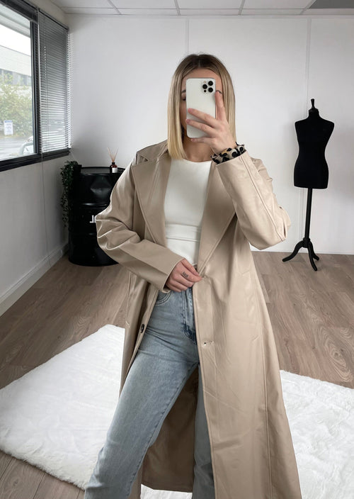 Manteau simili cuir beige