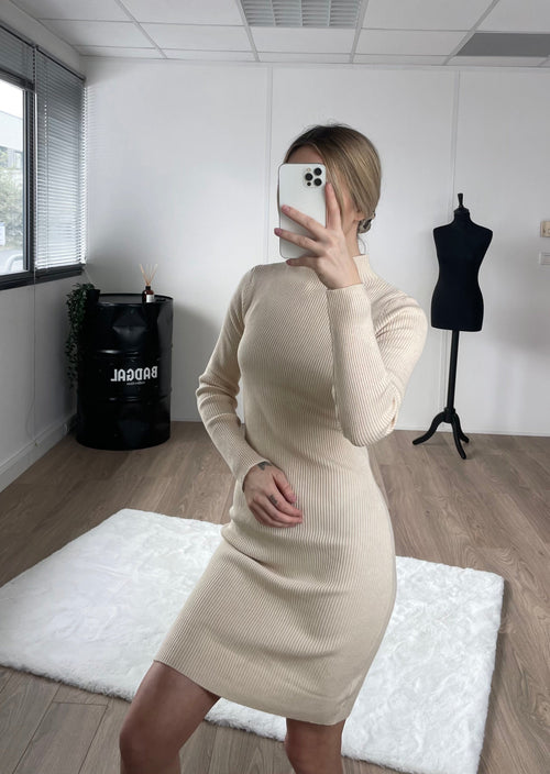 Robe pull Nina beige (version longue)